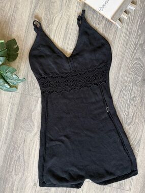 Dolls Kill Current Mood Sudden Silence Black Knit Romper w Crochet Detail Size M